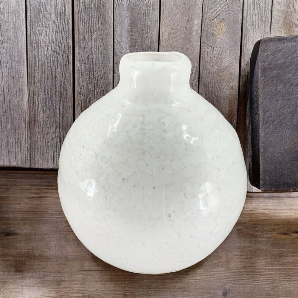 Vintage Hand Made RedWare Pottery Bud Vase Vessel White Glaze Folk Art Decor